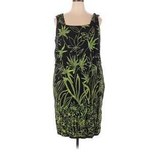 Square Neck dress with green illustrative floral leaves